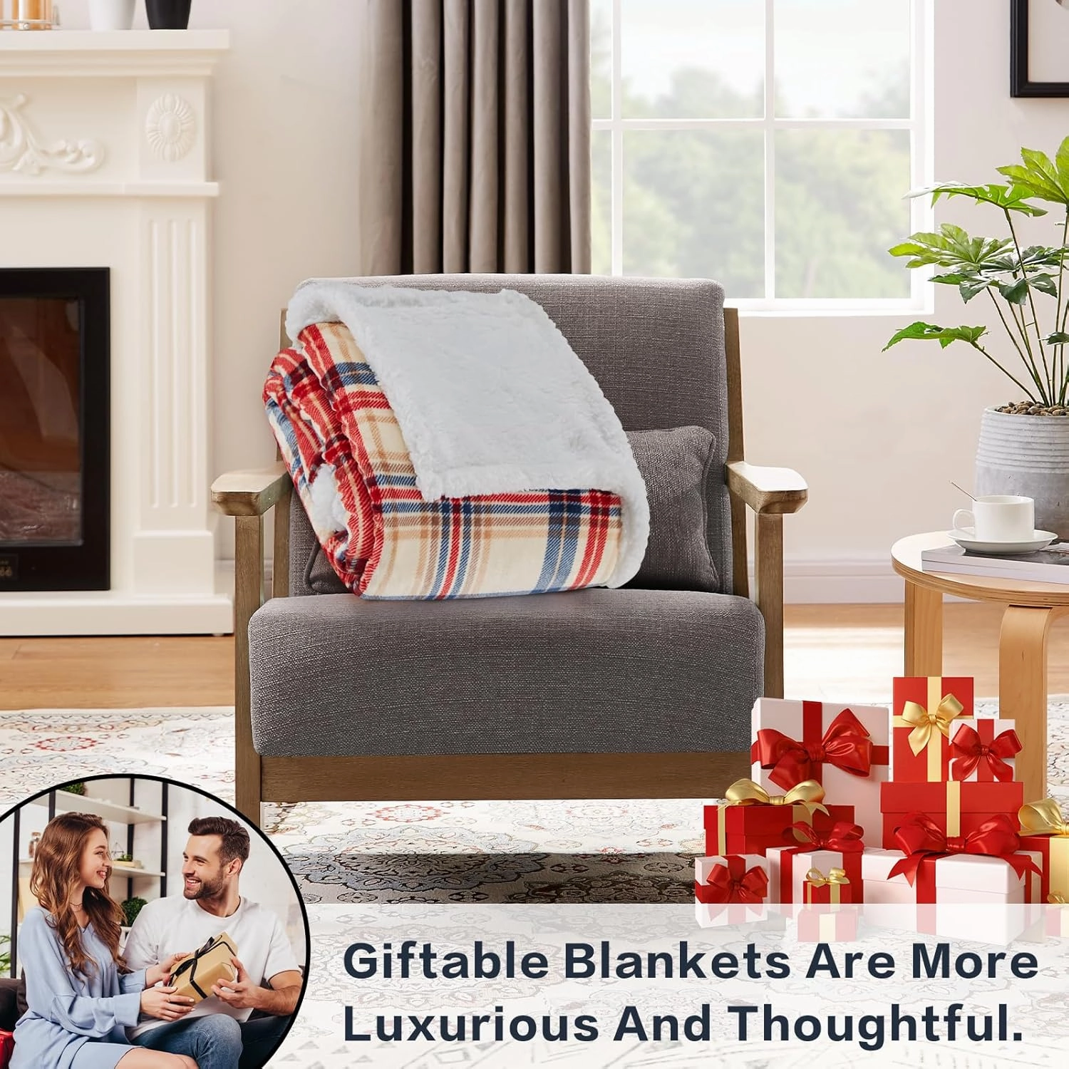 inhand Sherpa Throw Blanket Family-Friendly Brown Checkered Flannel Fleece Blankets for Couch, Bed, Sofa, King Fluffy Plush Plaid Soft Blankets and Throws for Adults, Women, Men (Brown, 90”x 104”)