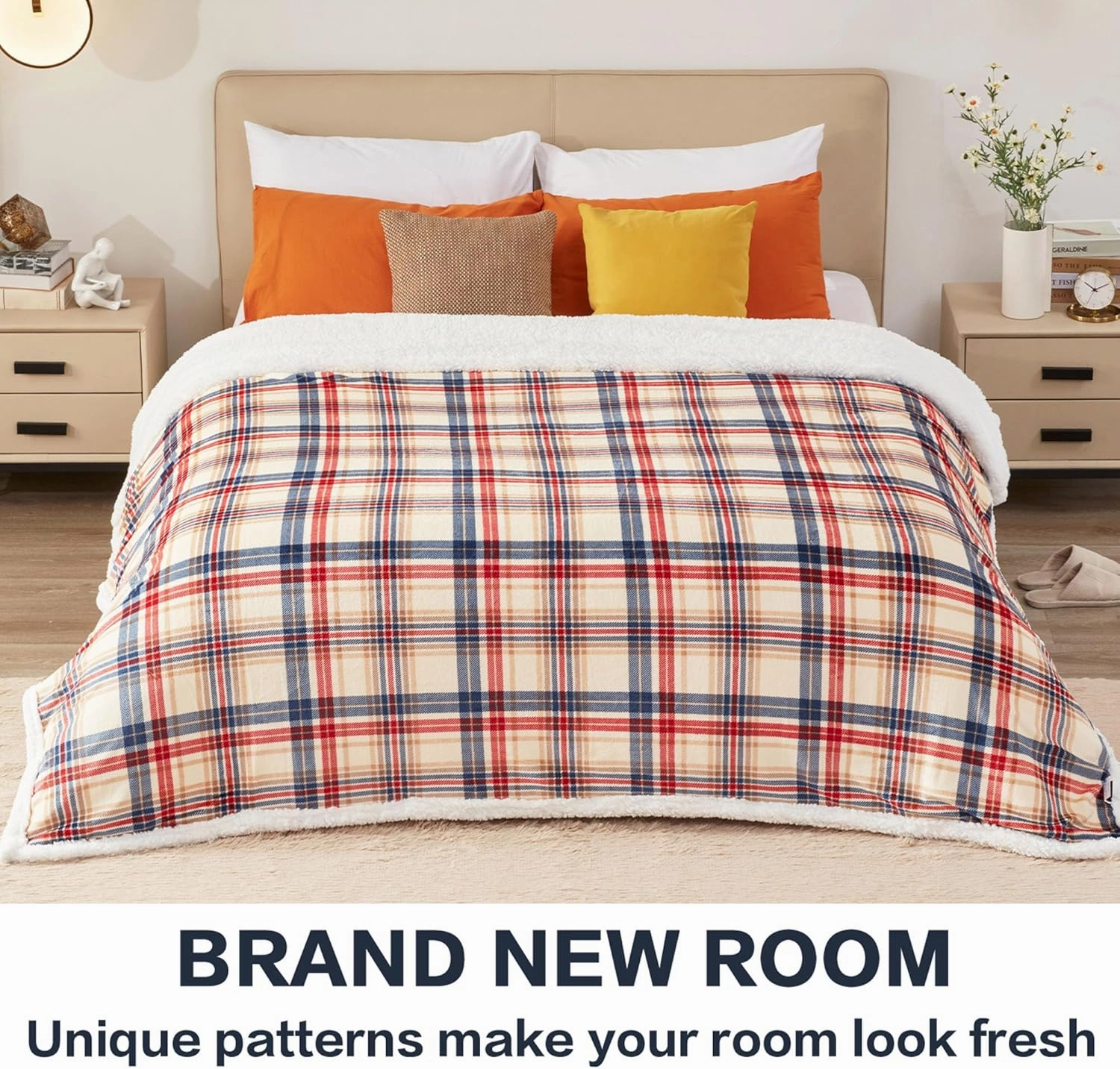 inhand Sherpa Throw Blanket Family-Friendly Brown Checkered Flannel Fleece Blankets for Couch, Bed, Sofa, King Fluffy Plush Plaid Soft Blankets and Throws for Adults, Women, Men (Brown, 90”x 104”)