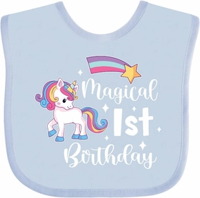 inktastic Magical 1st Birthday Rainbow Unicorn with Star Baby Bib
