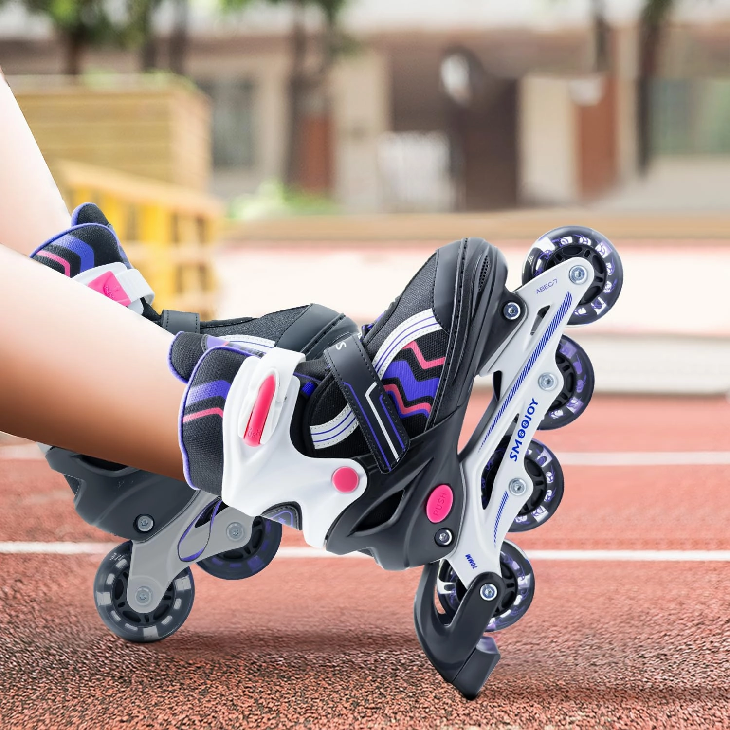 Inline Skates for Kids 4 Size Adjustable Light-Up Wheels Aluminum Frame Black Rose Red Blade Skate for Boys and Girls S, M, L Sizes, Ages 5-8, 6-12, for Beginners Indoors and Outdoors