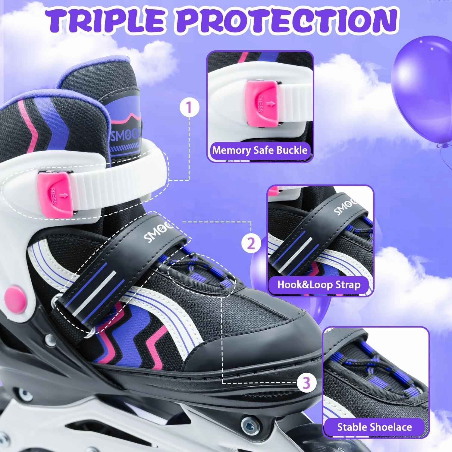 Inline Skates for Kids 4 Size Adjustable Light-Up Wheels Aluminum Frame Black Rose Red Blade Skate for Boys and Girls S, M, L Sizes, Ages 5-8, 6-12, for Beginners Indoors and Outdoors
