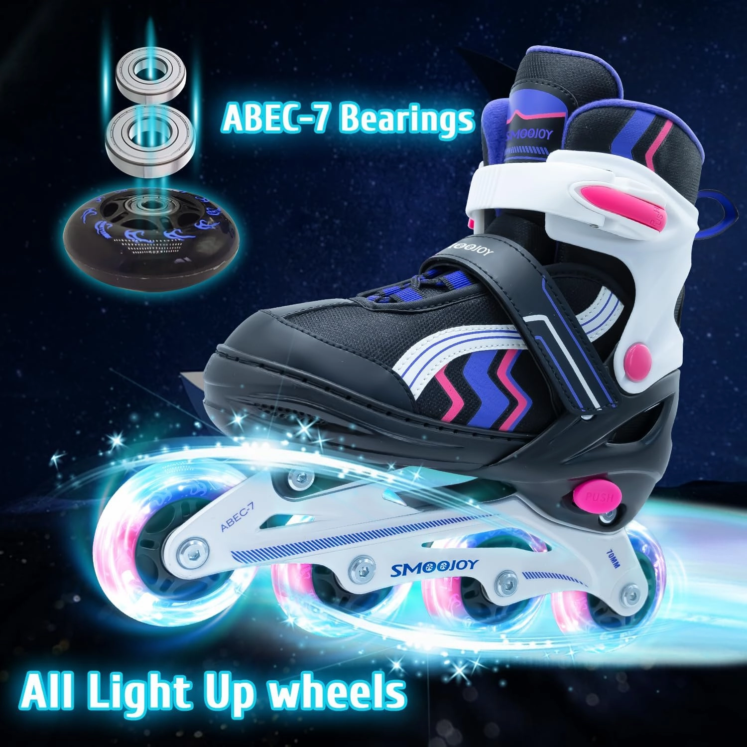 Inline Skates for Kids 4 Size Adjustable Light-Up Wheels Aluminum Frame Black Rose Red Blade Skate for Boys and Girls S, M, L Sizes, Ages 5-8, 6-12, for Beginners Indoors and Outdoors