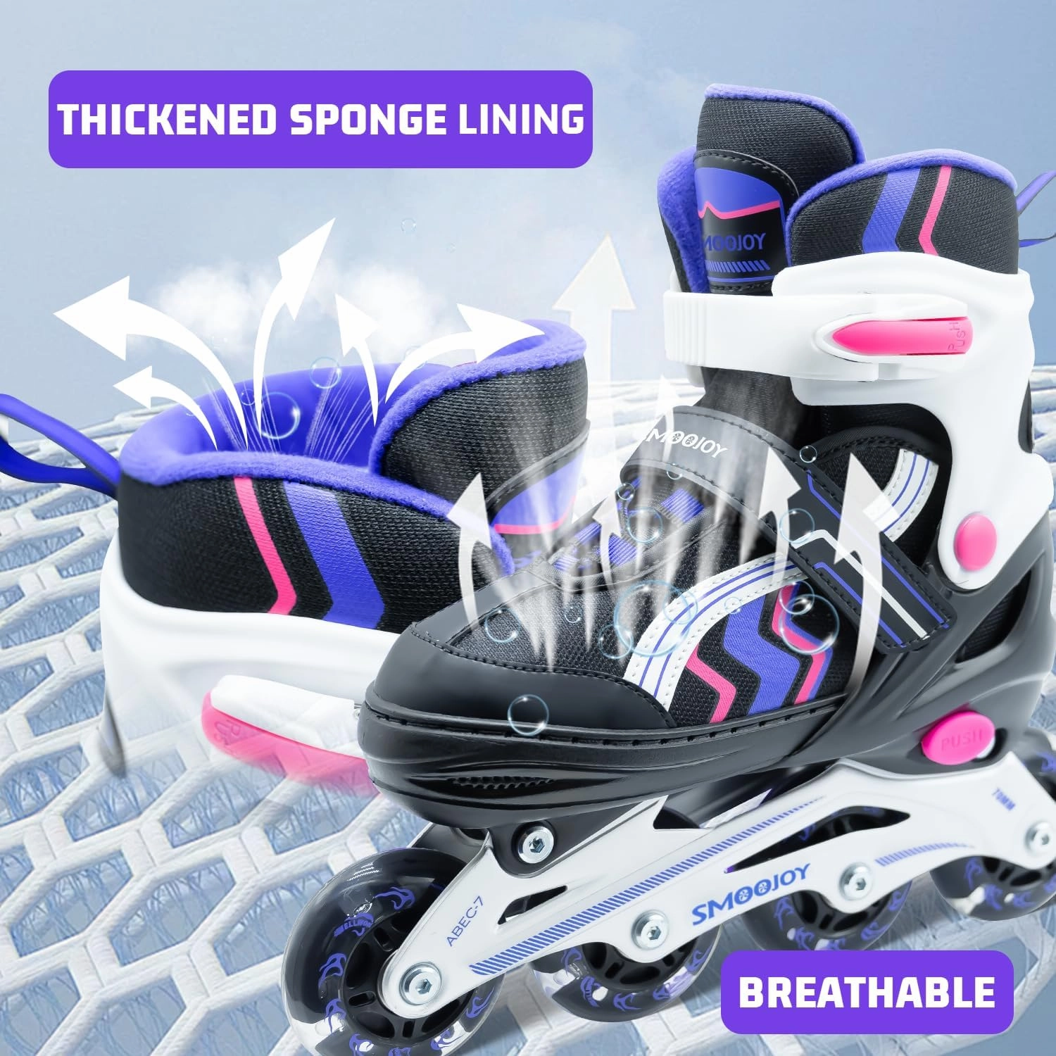 Inline Skates for Kids 4 Size Adjustable Light-Up Wheels Aluminum Frame Black Rose Red Blade Skate for Boys and Girls S, M, L Sizes, Ages 5-8, 6-12, for Beginners Indoors and Outdoors