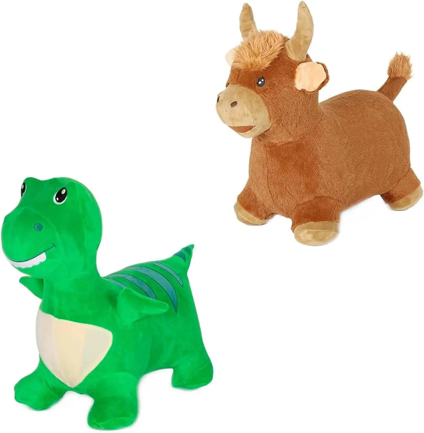 INPANY Bouncy Bull Hopping Toys - Toddler Brown Plush Highland Cow Hopper, Kids Inflatable Farm Animal Hopper Horse, Outdoor Ride on Rubber Bouncer, Toys for 2 3 4 Year Old Boy Girl Birthday Gifts