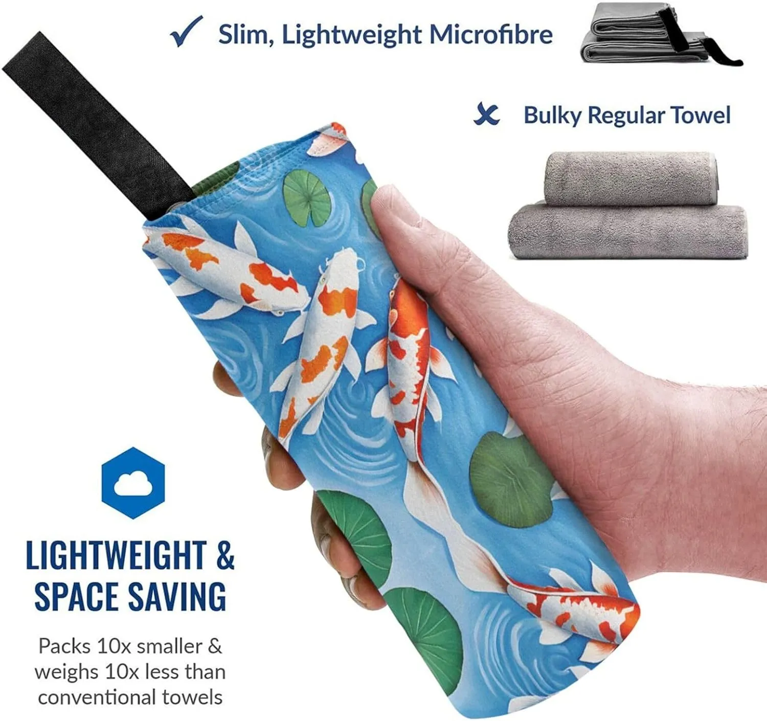 Japanese Fish Premium Compact Microfiber Travel Towel-Featherlight & Quick Dry,Sand-Resistant Beach Towel for Swimming,Camping,Vacation Essentials with Carry Pouch