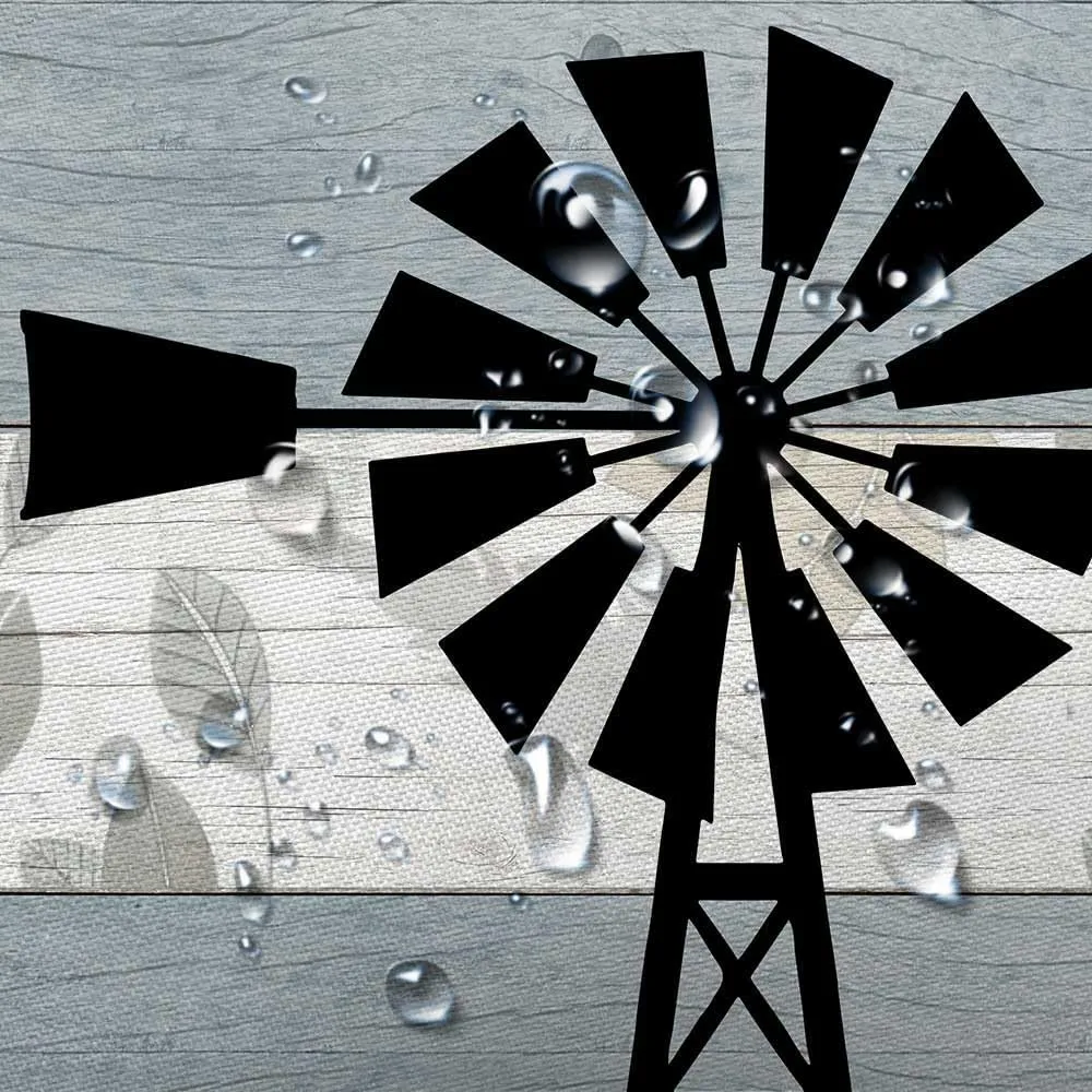 JAWO Farmhouse Shower Curtain, Black Windmill Teal Grey Vintage Rustic Country Wooden Plank Bathroom Curtain, Farm Wood Barn Door Polyester Fabric Shower Curtain Set with Hooks, 69x70inches