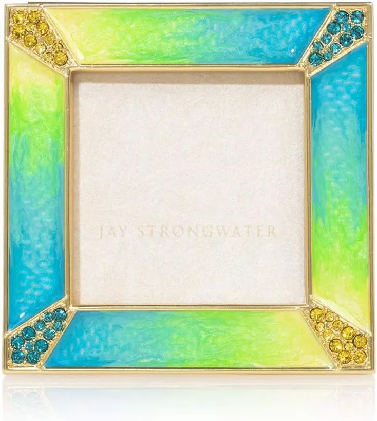 Jay Strongwater Leland Electric Green Pave Corner 2" Square Frame #SPF5130215