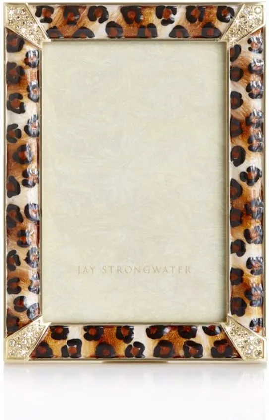 Jay Strongwater Leonard Pave Corner 4" x 6" Frame - Leopard Spotted