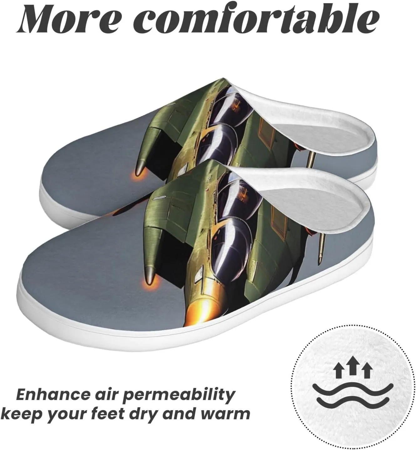 Jet fighters print Men's Women's Slippers Comfort Closed Toe House Shoes Fall Winter Home Slippers Indoor Scuff