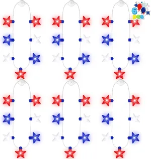 JOYIN 6 Pcs July 4th LED Star Bulb Necklaces, Red White Blue Lightup Necklace with 6 Lighting Modes, Patriotic Necklace for Independence Day Memorial Day Party Parade Masquerade Accessory Supply
