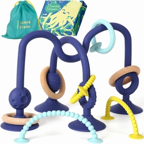 Jumble Jangle Baby Teething Toys – BPA-Free, Multi Purpose High Chair Toys for Babies: Suction Teething Relief with Sensory Toy Textures for Infants and Toddlers 0–24  Months (Dark)