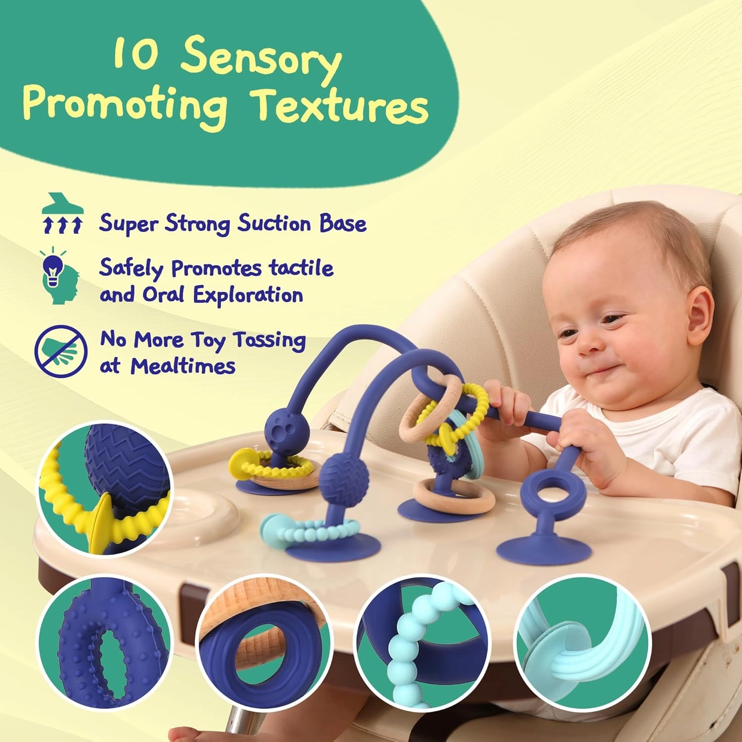 Jumble Jangle Baby Teething Toys – BPA-Free, Multi Purpose High Chair Toys for Babies: Suction Teething Relief with Sensory Toy Textures for Infants and Toddlers 0–24  Months (Dark)