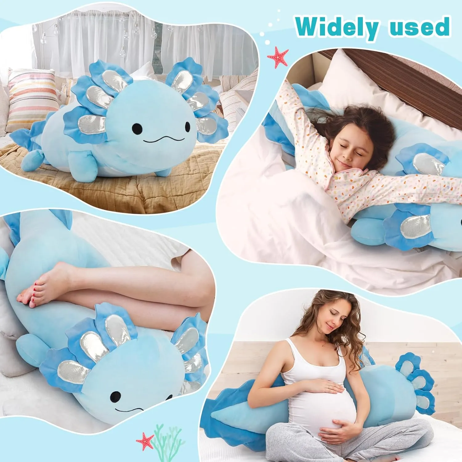 Jumbo Axolotl Plush Toy, 39" Giant Axolotl Stuffed Animal Plush, Big Bule Axolotl Toys Gift for Girls Kids, Long Squishy Stuffed Axolotl Plush Pillow for Holiday Birthday Christmas