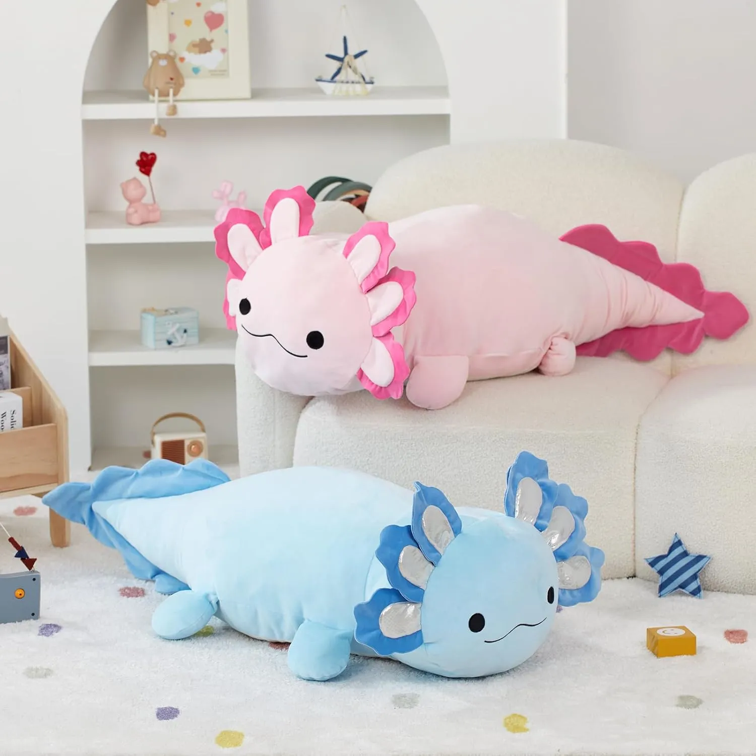 Jumbo Axolotl Plush Toy, 39" Giant Axolotl Stuffed Animal Plush, Big Bule Axolotl Toys Gift for Girls Kids, Long Squishy Stuffed Axolotl Plush Pillow for Holiday Birthday Christmas