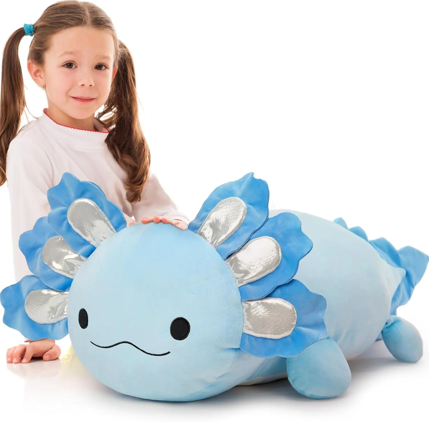 Jumbo Axolotl Plush Toy, 39" Giant Axolotl Stuffed Animal Plush, Big Bule Axolotl Toys Gift for Girls Kids, Long Squishy Stuffed Axolotl Plush Pillow for Holiday Birthday Christmas