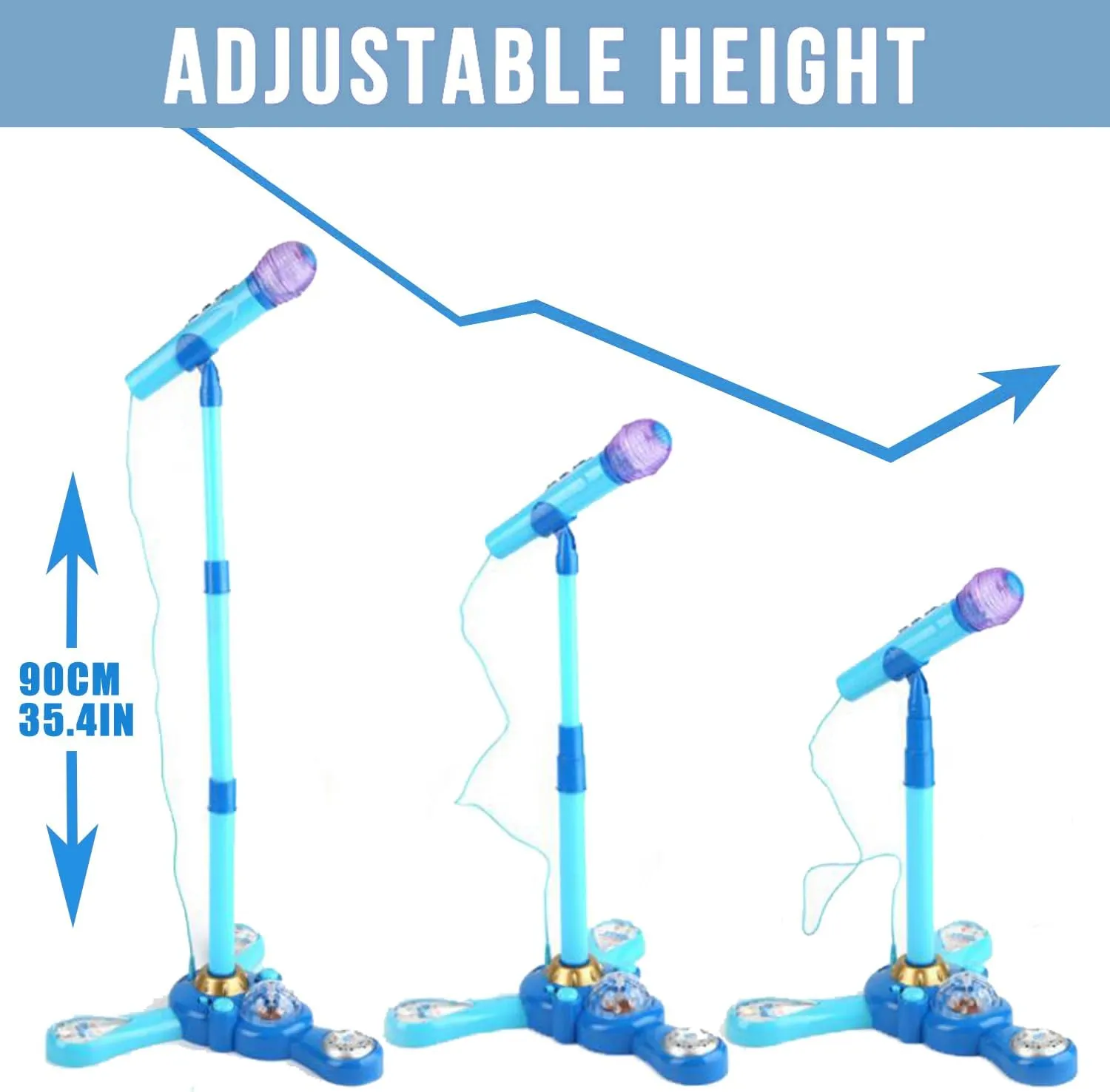 Kids Karaoke Machine with Stand,Kids Microphone Flashing Stage Lights Adjustable Stand Gift for Age 3  Years Old Children (Blue) (Blue)