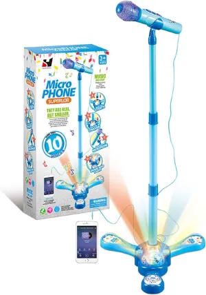 Kids Karaoke Machine with Stand,Kids Microphone Flashing Stage Lights Adjustable Stand Gift for Age 3  Years Old Children (Blue) (Blue)