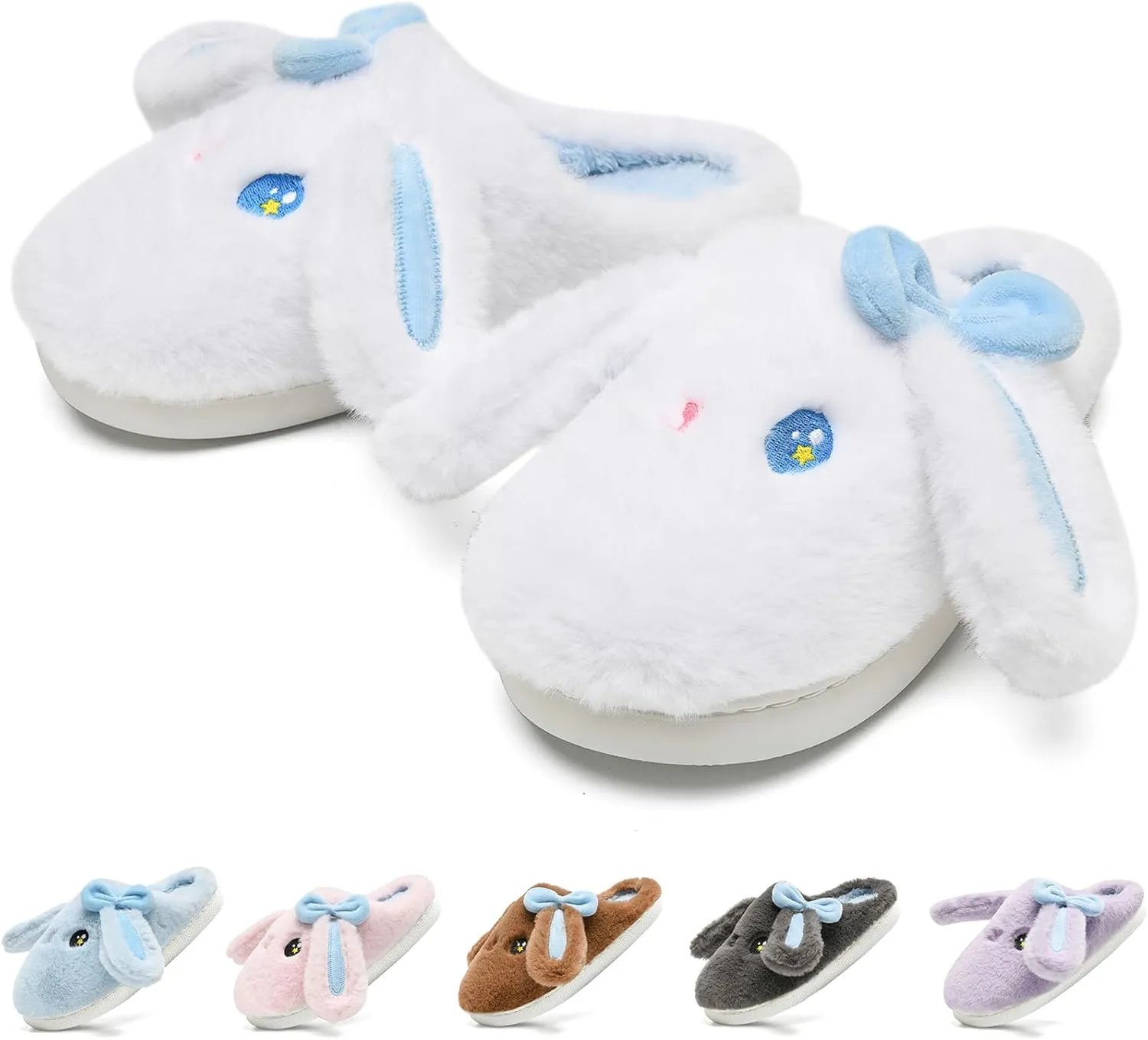 Kids Slippers Boys Girls Bunny Animal Slippers,Cute Bow Plush Funny Cartoon Rabbit Slippers,Comfy Fluffy Fuzzy Pillow Cloud Bedroom House Slippers Little/Big Kids