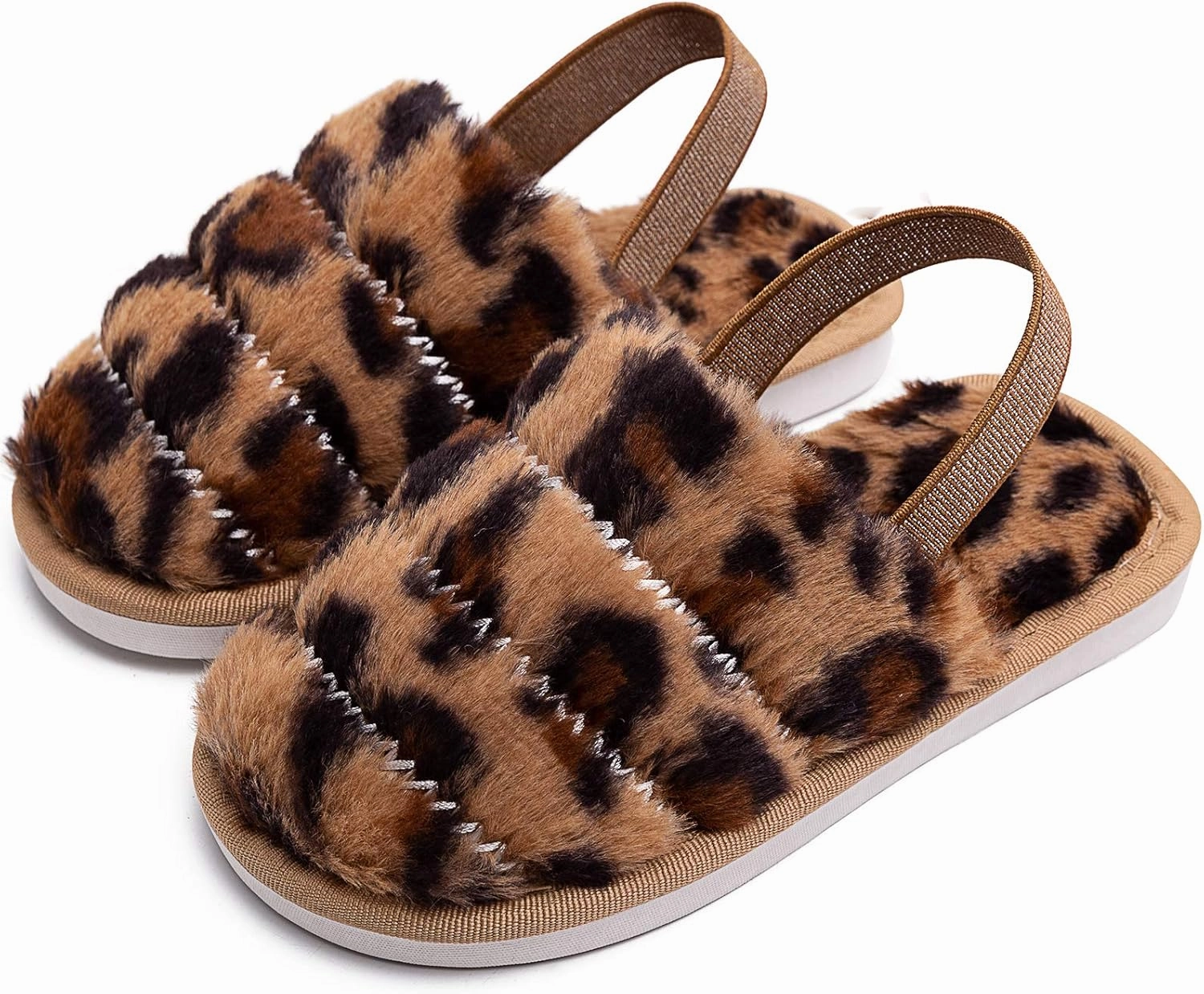 Kids Fluffy Fuzzy Slippers Open Toe House Home Slippers for Boys and Girls Faux Fur Slides with Strap Little Kids Slip-on Shoes
