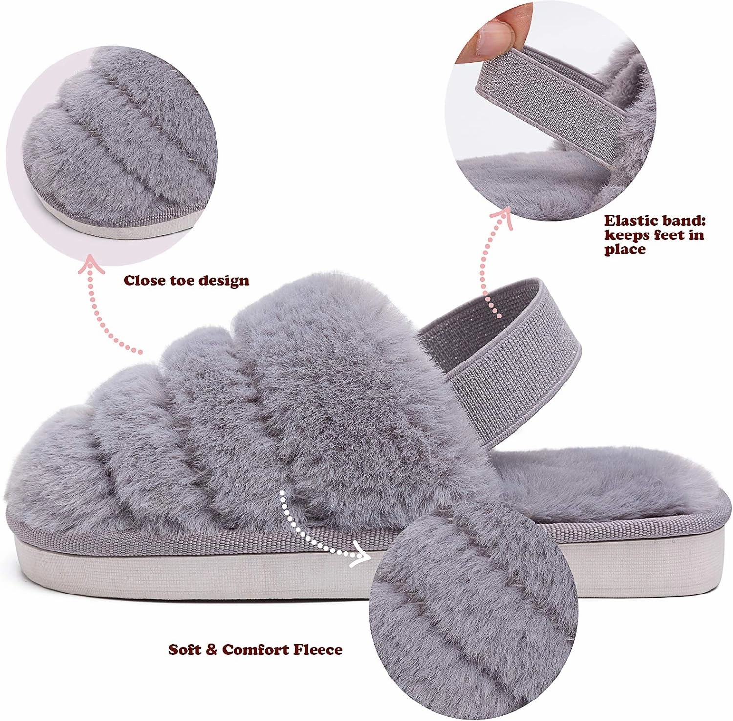 Kids Fluffy Fuzzy Slippers Open Toe House Home Slippers for Boys and Girls Faux Fur Slides with Strap Little Kids Slip-on Shoes
