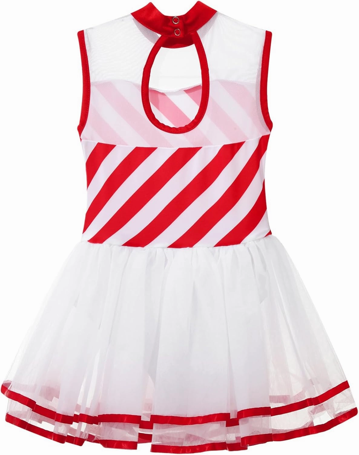 Kids Girls Striped Skating Dress Xmas Santa Figure Ice Skating Dance Dress Christmas Tutu Leotard