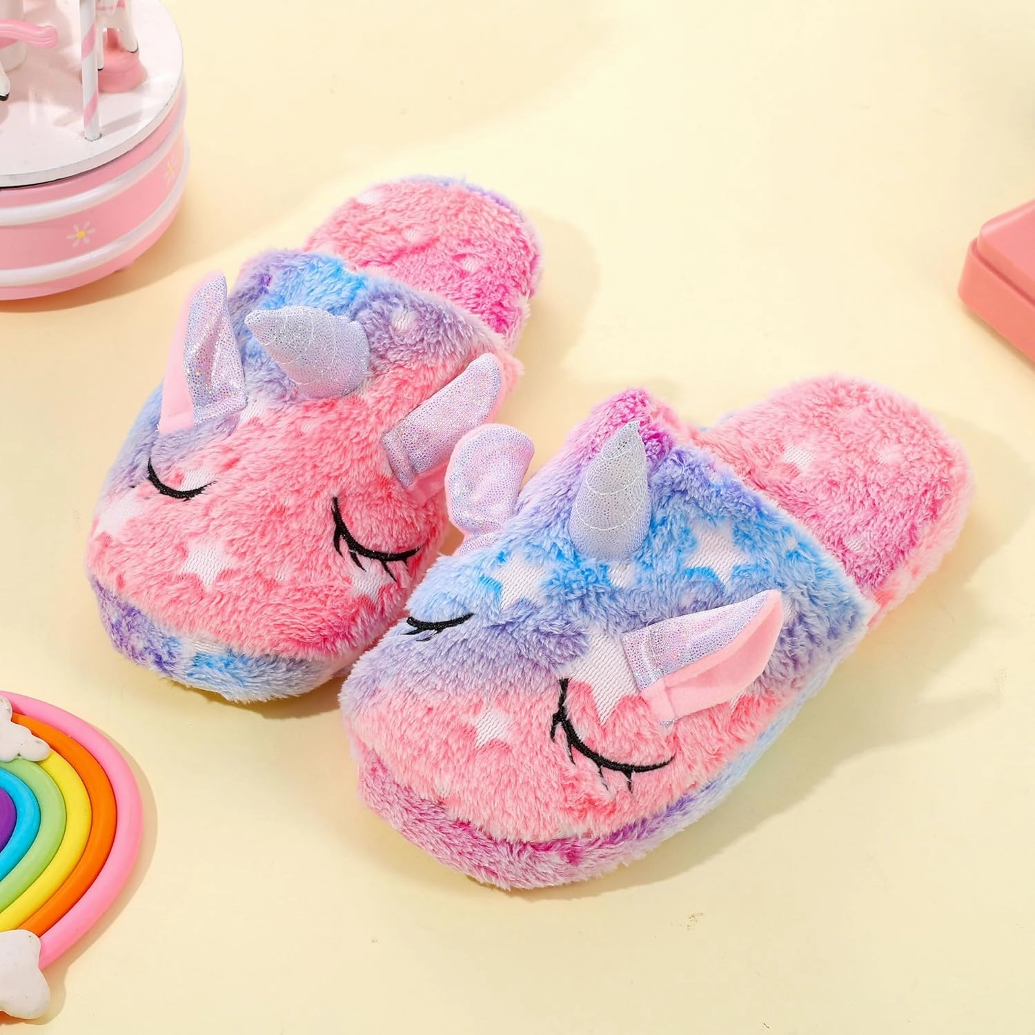 Kids Unicorn Slippers for Boys Girls Toddler Fuzzy Slippers Children House Slippers with Anti Slip Soles Glow in the Dark