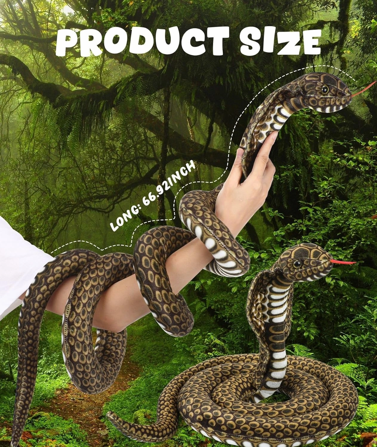 King Cobra Stuffed Animal Snake - 70 Inch Giant Snake Plush Toy Realistic Lifelike Dry Bones Plush, Gifts for Birthday Halloween Party Prank Props