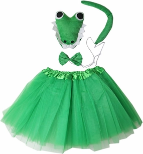 Kirei Sui Kids Animal Green Crocodile Alligator Headband Bowtie Tail & Tutu Costume Girls 4-Piece Halloween Dress Up Set