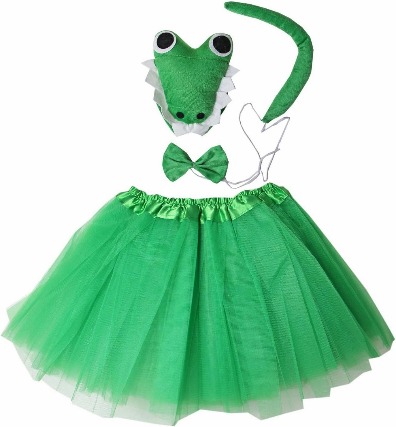 Kirei Sui Kids Animal Green Crocodile Alligator Headband Bowtie Tail & Tutu Costume Girls 4-Piece Halloween Dress Up Set
