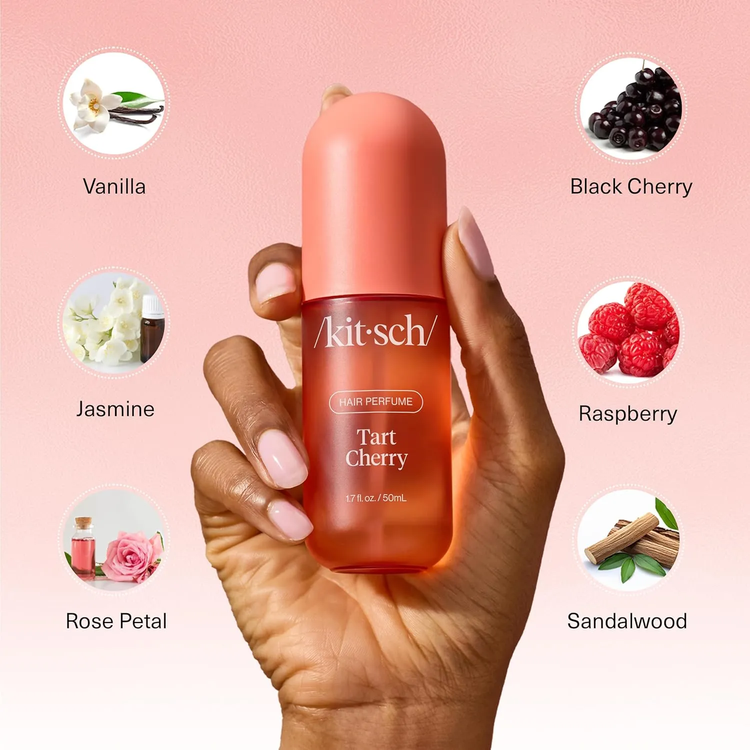 Kitsch Tart Cherry Hair Perfume For Women - Clean, Deodorizing, and Patented Odor-Eliminating Technology, Body Mist - Freshen Hair, Body & Pillows - Black Cherry, Raspberry, Jasmine, Sandalwood - 50ml
