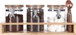 KKC Glass Storage Jars with Airtight Hinged Lids,Sealed Glass Containers for Loose Leaf Tea,Coffee Bean,Ground Coffee,Brown Sugar, Sealed Jar Canisters with Spoon for Kitchen Counter,27 Fluid-oz