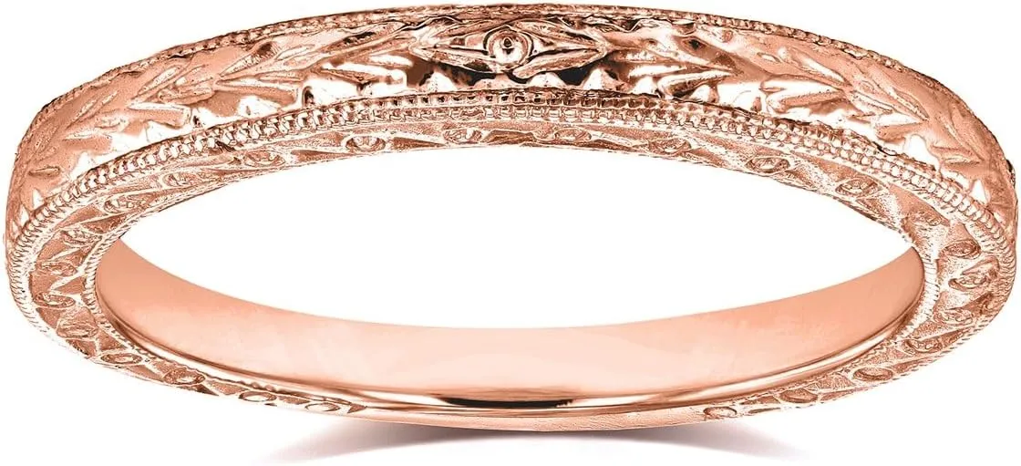Kobelli Antique Style Engravings Wedding Band in 14k White Gold