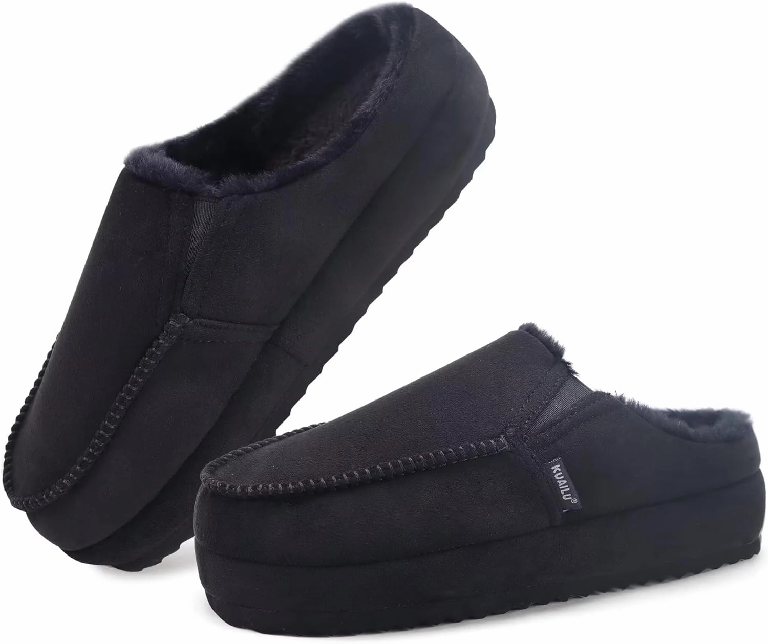 KuaiLu Womens Clog Slippers Cozy Warm Plush Lined With Suede Faux Fur House ladies Bedroom Slippers Comfortable Memory Foam Slip-on Womans Home Shoes Indoor Outdoor Thick Hard Sole