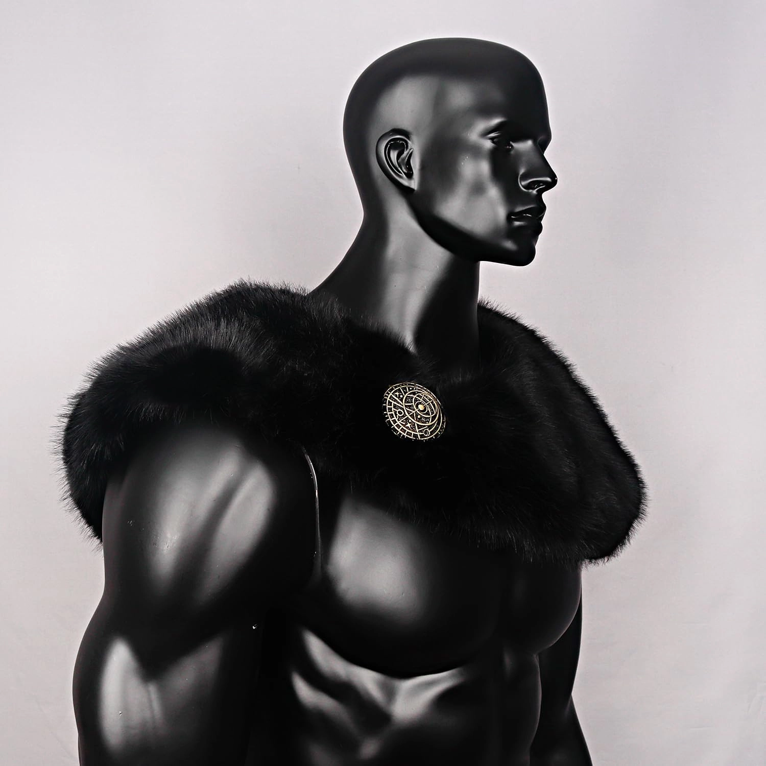 L'VOW Men Viking Fur Shawl Medieval Faux Fur Mantle Shoulder Wrap Collar Warrior Renaissance LARP Cosplay Costume