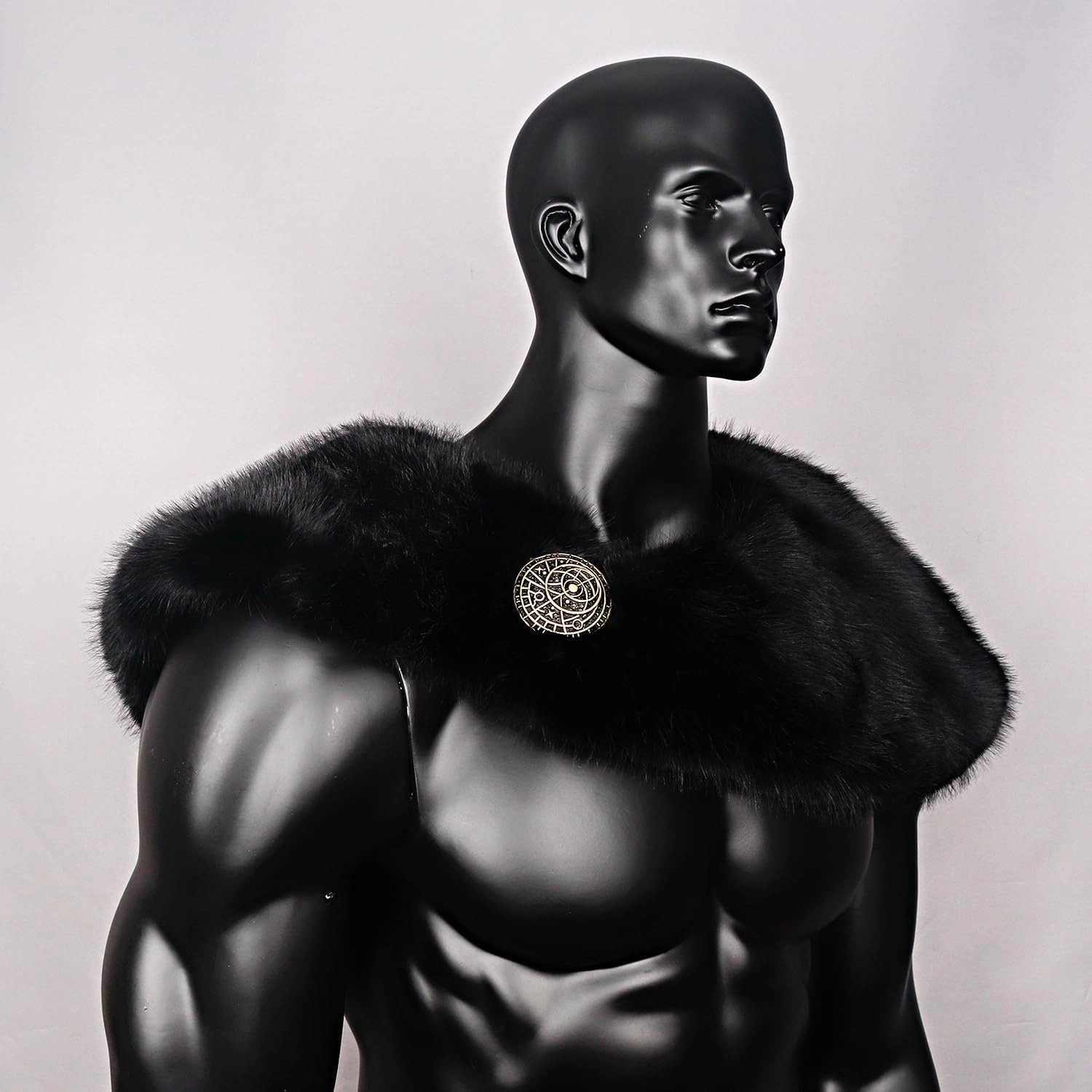 L'VOW Men Viking Fur Shawl Medieval Faux Fur Mantle Shoulder Wrap Collar Warrior Renaissance LARP Cosplay Costume