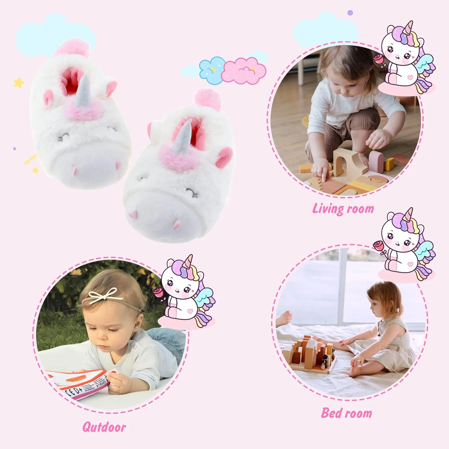 LA PLAGE Girls Unicorn Slippers for Toddler Kid Comfortable Wave-like Cozy Soft House Slippers for Toddler Girl