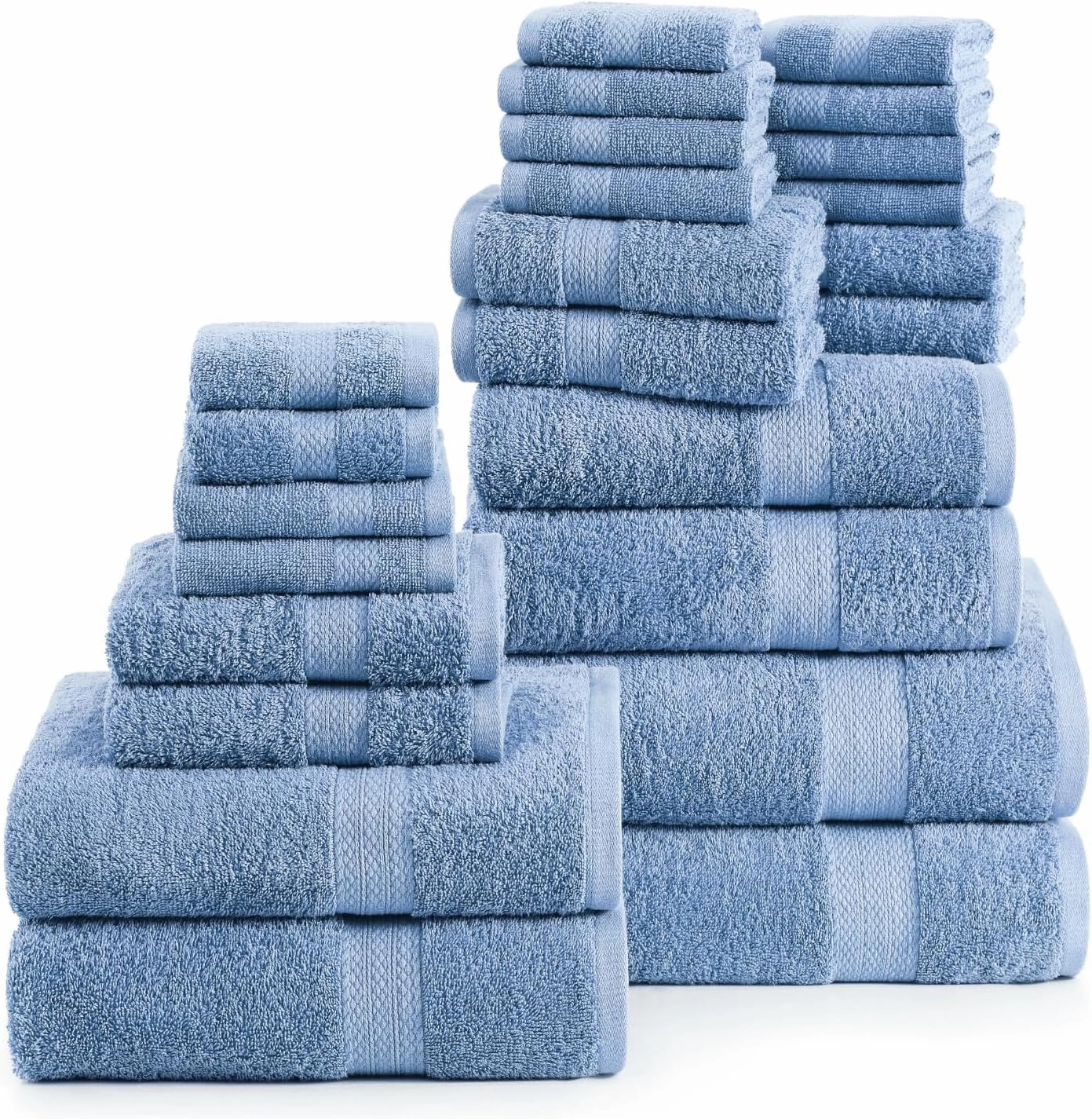 Lane Linen 100% Cotton Bathroom Towels Set - 24 Pcs - Ring Spun, Quick Dry, Very Soft & Absorbent - 2 Bath Sheets, 4 Fingertip, 4 Bath, 6 Hand Towels, 8 Washcloths - Oeko Tex Certified - Cerulean Blue