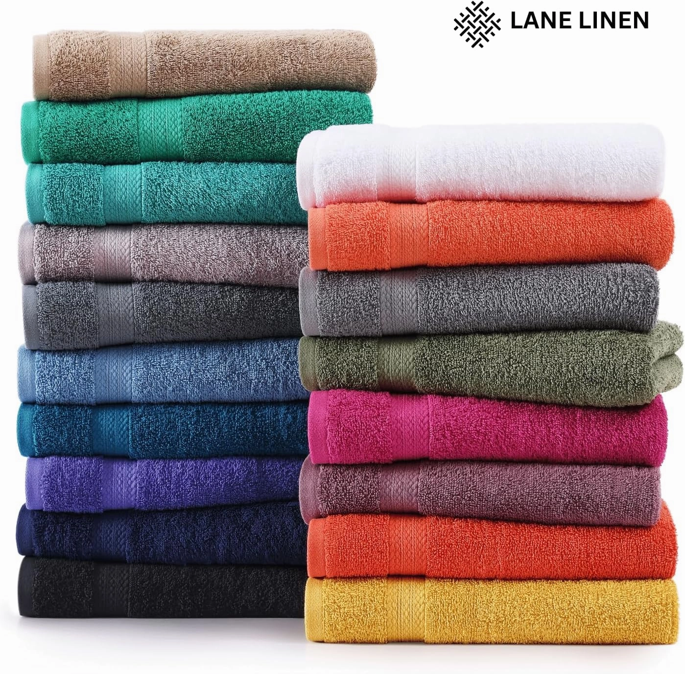 Lane Linen 100% Cotton Bathroom Towels Set - 24 Pcs - Ring Spun, Quick Dry, Very Soft & Absorbent - 2 Bath Sheets, 4 Fingertip, 4 Bath, 6 Hand Towels, 8 Washcloths - Oeko Tex Certified - Cerulean Blue