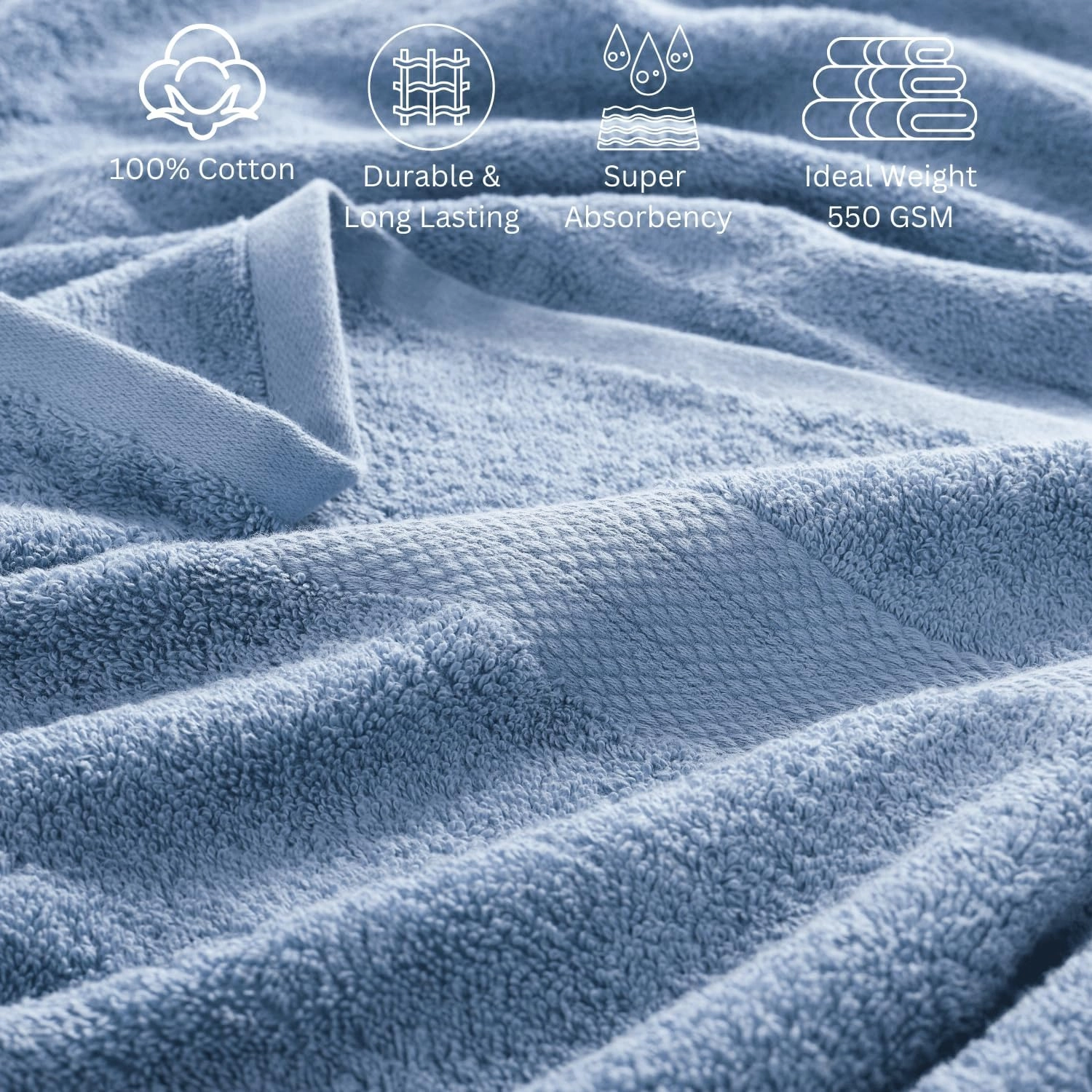 Lane Linen 100% Cotton Bathroom Towels Set - 24 Pcs - Ring Spun, Quick Dry, Very Soft & Absorbent - 2 Bath Sheets, 4 Fingertip, 4 Bath, 6 Hand Towels, 8 Washcloths - Oeko Tex Certified - Cerulean Blue