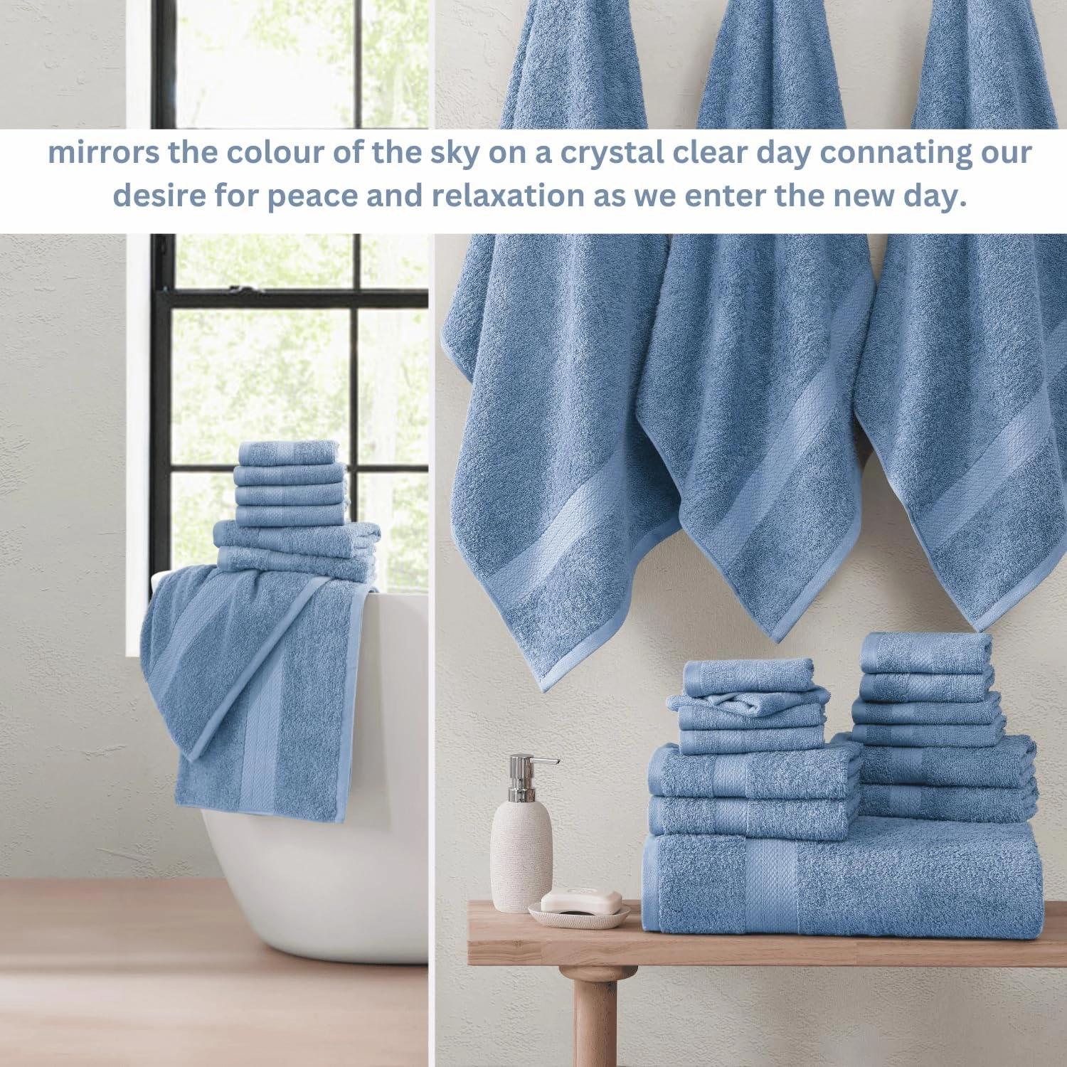 Lane Linen 100% Cotton Bathroom Towels Set - 24 Pcs - Ring Spun, Quick Dry, Very Soft & Absorbent - 2 Bath Sheets, 4 Fingertip, 4 Bath, 6 Hand Towels, 8 Washcloths - Oeko Tex Certified - Cerulean Blue