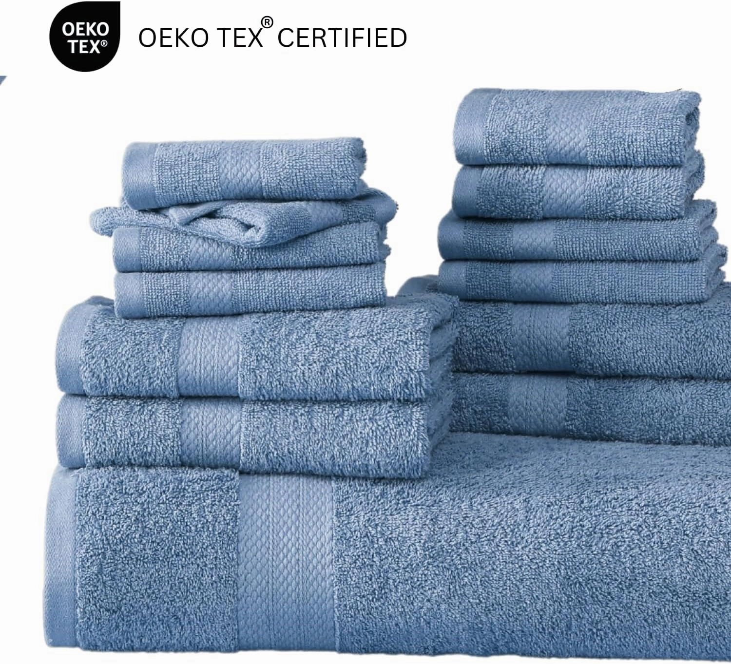 Lane Linen 100% Cotton Bathroom Towels Set - 24 Pcs - Ring Spun, Quick Dry, Very Soft & Absorbent - 2 Bath Sheets, 4 Fingertip, 4 Bath, 6 Hand Towels, 8 Washcloths - Oeko Tex Certified - Cerulean Blue