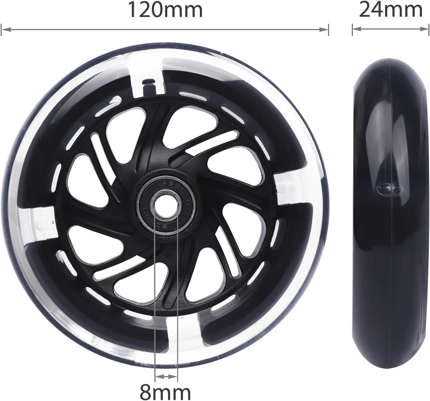 Light Up Scooter Wheels 120mm & 80mm Replacement Wheel for 3-Wheel Kickboard Kid Kick Scooter, 4-Pack (Black)