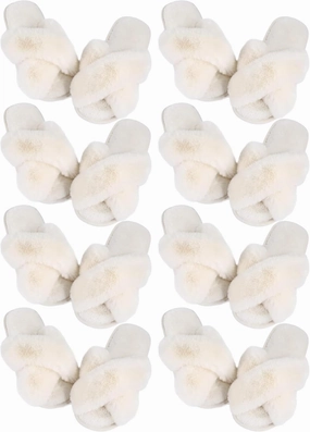 Liitrsh 8 Pairs Women's Cross Band Slippers Fuzzy House Slippers Plush Furry Bridesmaid Shoes Open Toe Soft Comfy Warm House Shoes for Women