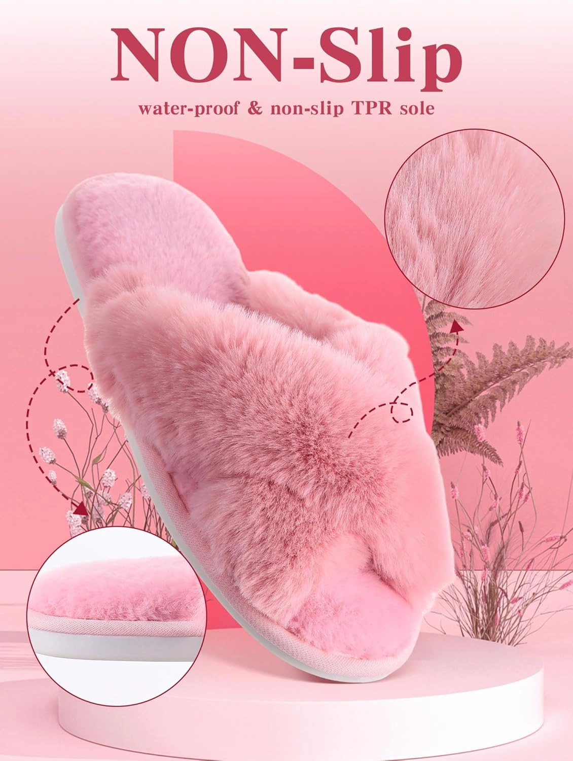 Liitrsh 8 Pairs Women's Cross Band Slippers Fuzzy House Slippers Plush Furry Bridesmaid Shoes Open Toe Soft Comfy Warm House Shoes for Women