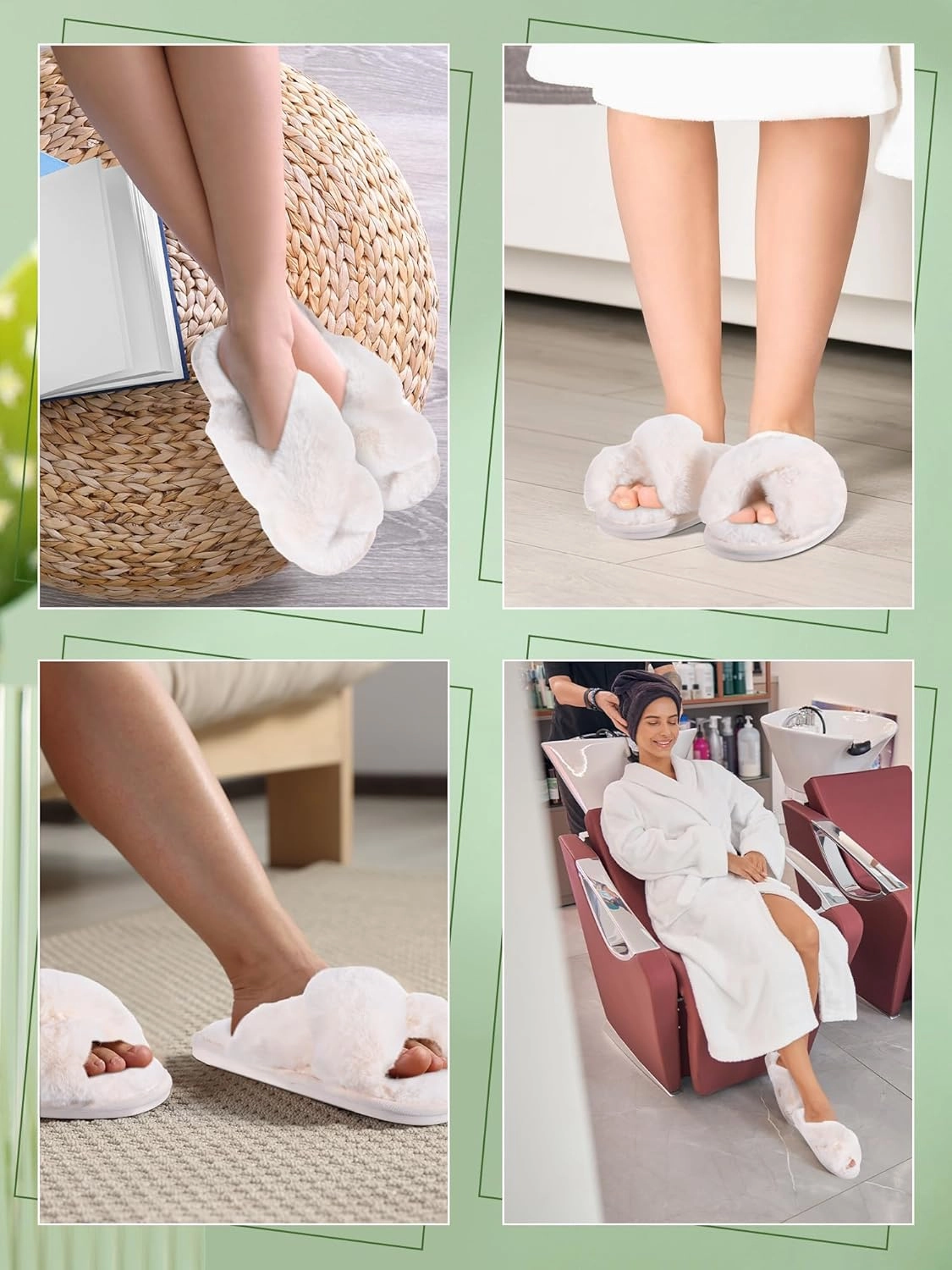 Liitrsh 8 Pairs Women's Cross Band Slippers Fuzzy House Slippers Plush Furry Bridesmaid Shoes Open Toe Soft Comfy Warm House Shoes for Women
