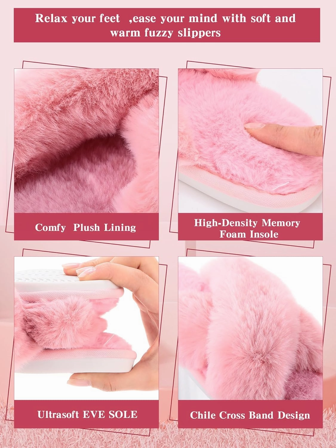 Liitrsh 8 Pairs Women's Cross Band Slippers Fuzzy House Slippers Plush Furry Bridesmaid Shoes Open Toe Soft Comfy Warm House Shoes for Women
