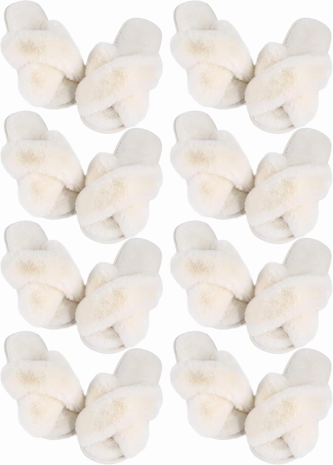 Liitrsh 8 Pairs Women's Cross Band Slippers Fuzzy House Slippers Plush Furry Bridesmaid Shoes Open Toe Soft Comfy Warm House Shoes for Women