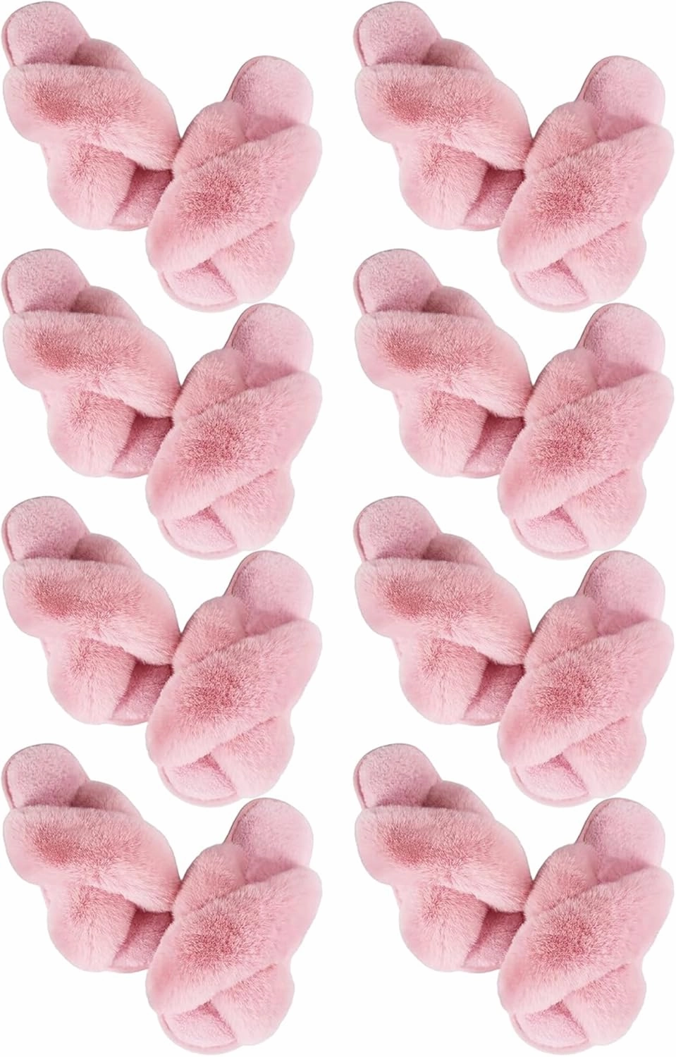 Liitrsh 8 Pairs Women's Cross Band Slippers Fuzzy House Slippers Plush Furry Bridesmaid Shoes Open Toe Soft Comfy Warm House Shoes for Women