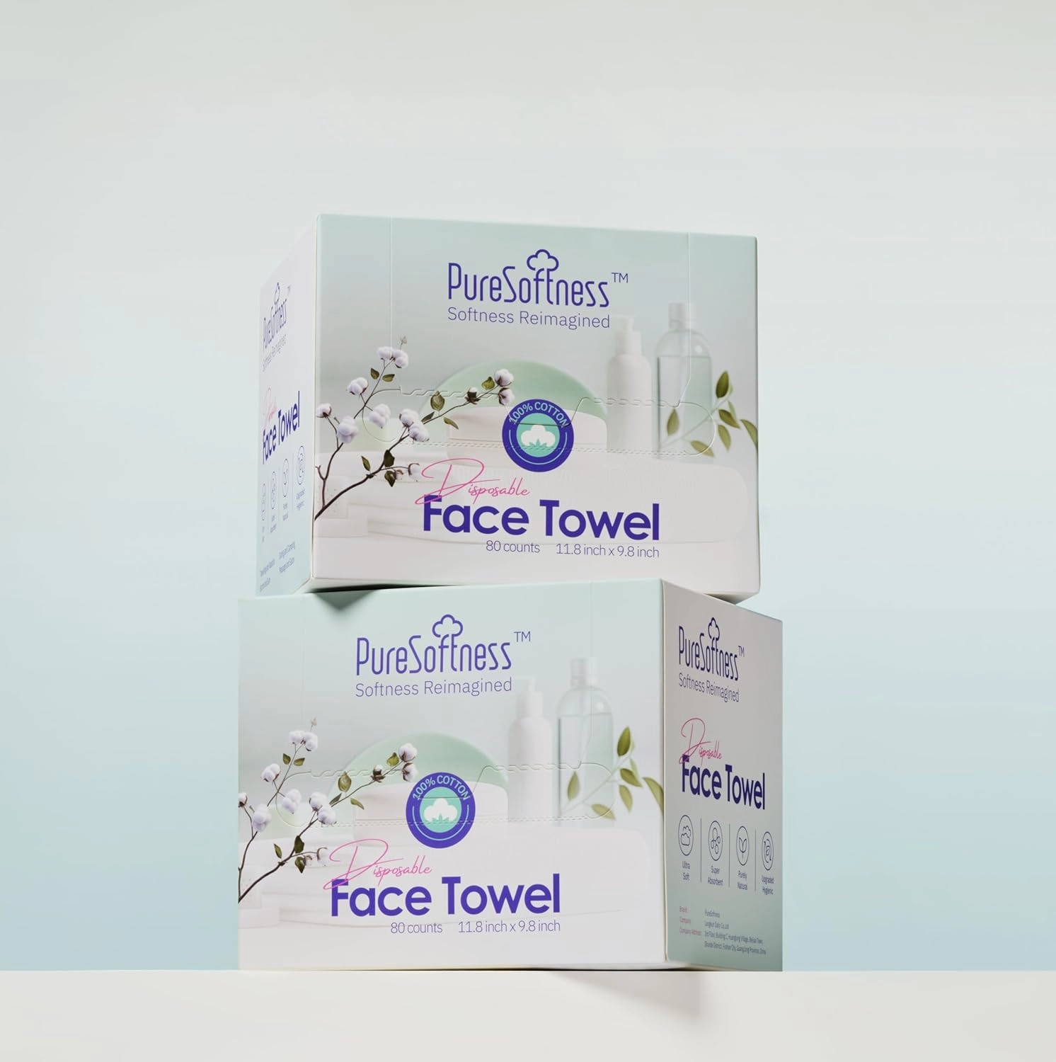 Luxuriously Soft Disposable Face Towel, 100% Cotton, Extra Large 12" x 10" Ultra Soft Dry Wipe for Face Wash, Makeup Remover, Bio-Based Towelette for Sensitive Skin 160 Count (2 Pack)