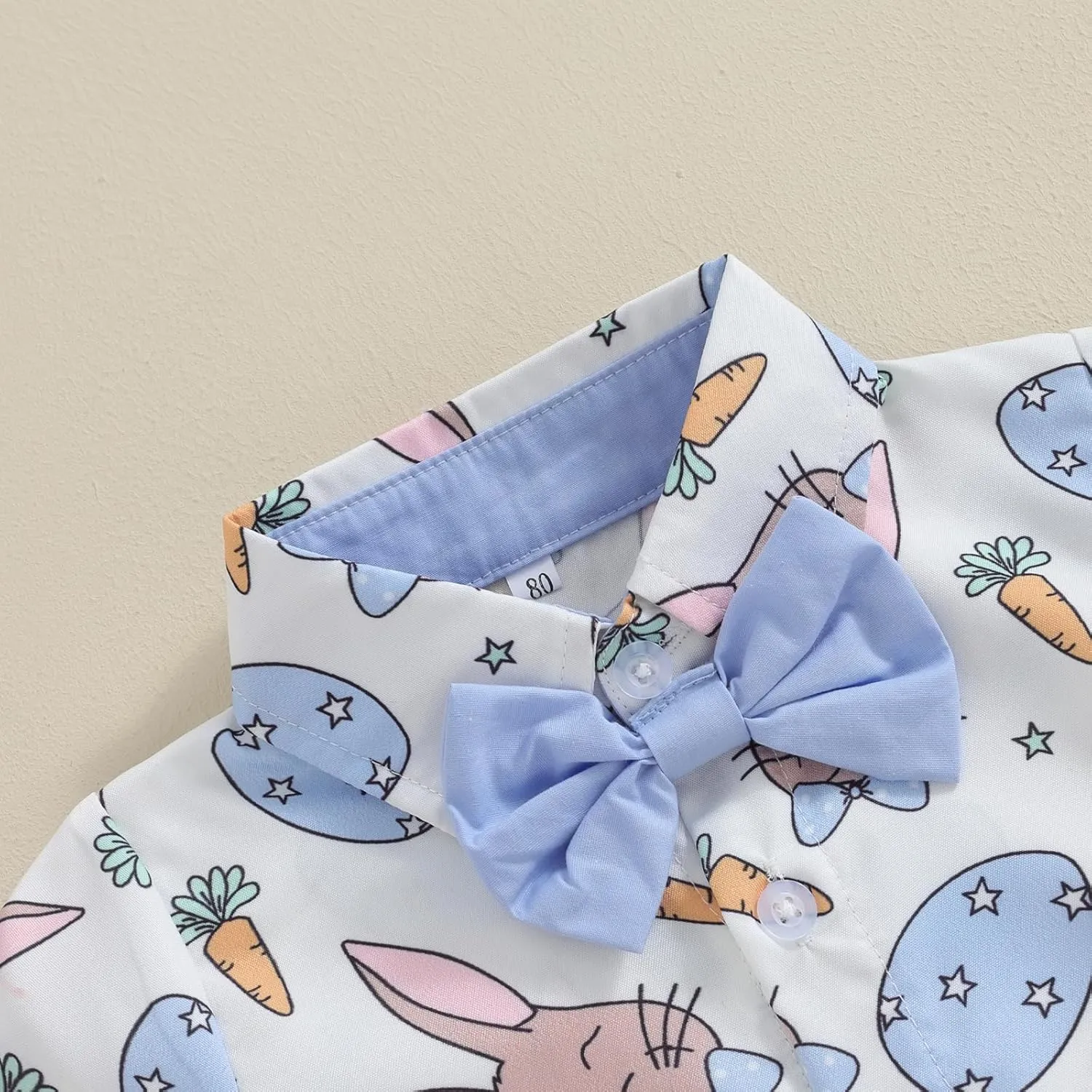 MAINESAKA Toddler Baby Boy Easter Outfit Bunny Print Short Sleeve Button Down Shirt and Shorts Set 2 Piece Summer Clothes